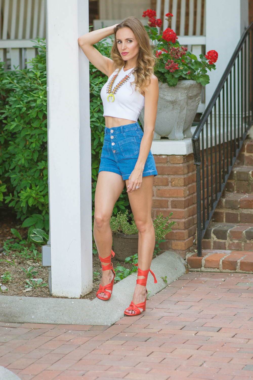 Samantha Busch. Jean Shorts and White Top